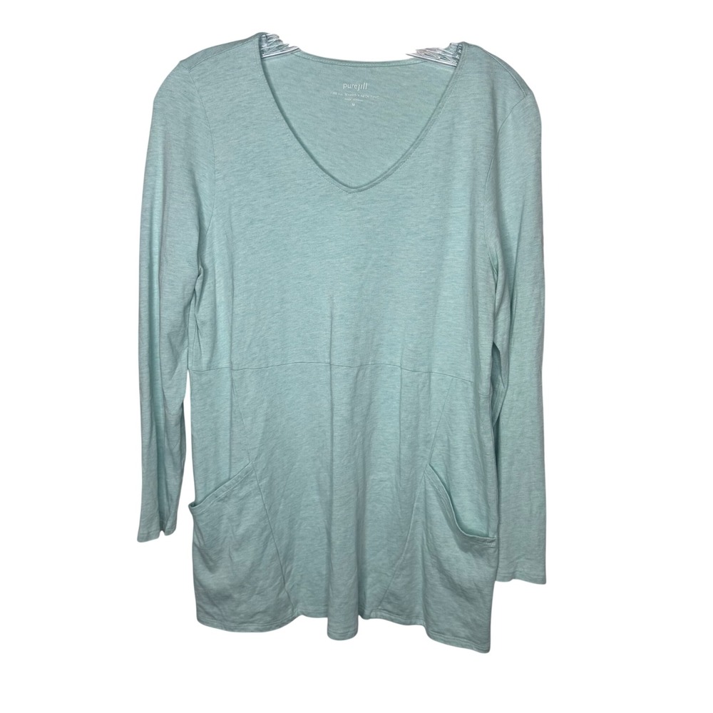 J.Jill Pure Jill Seamed V‎ Neck Tunic Long Sleeve Pockets Blue M